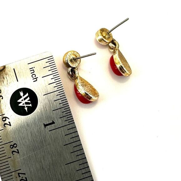 Red and gold tone drop post earrings - Picture 3 of 6